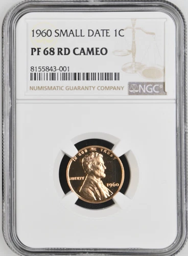 1960 Small Date Lincoln Memorial Cent NGC PF 68 RD Cameo
