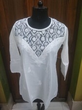 100 COTTON RARE M 2XL KURTI TOP ETHNIC CHIKAN EMBROIDERY KURTA HANDMADE TUNIC