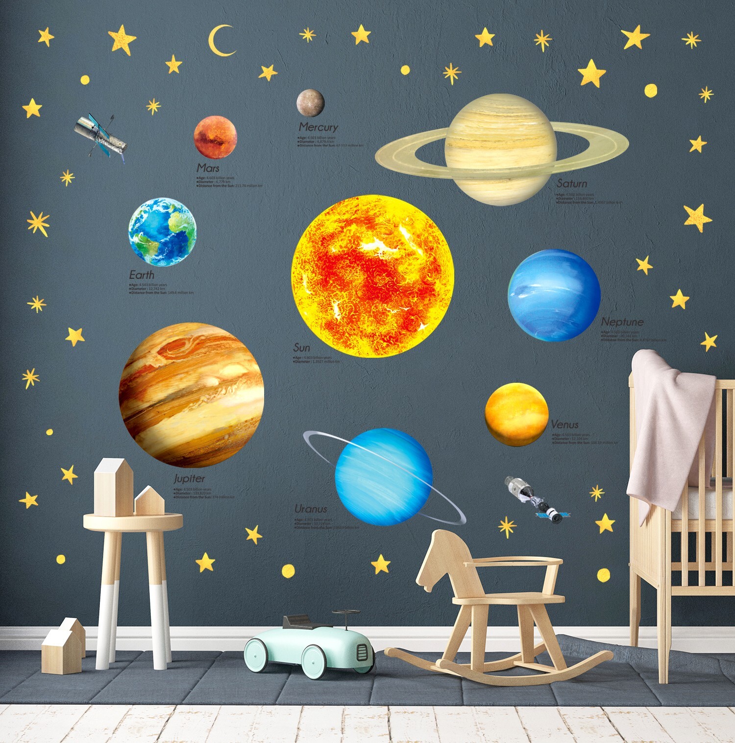 DECOWALL DS9-2007 Space Planets Stars Removable Nursery Kids Wall Sticker Decal