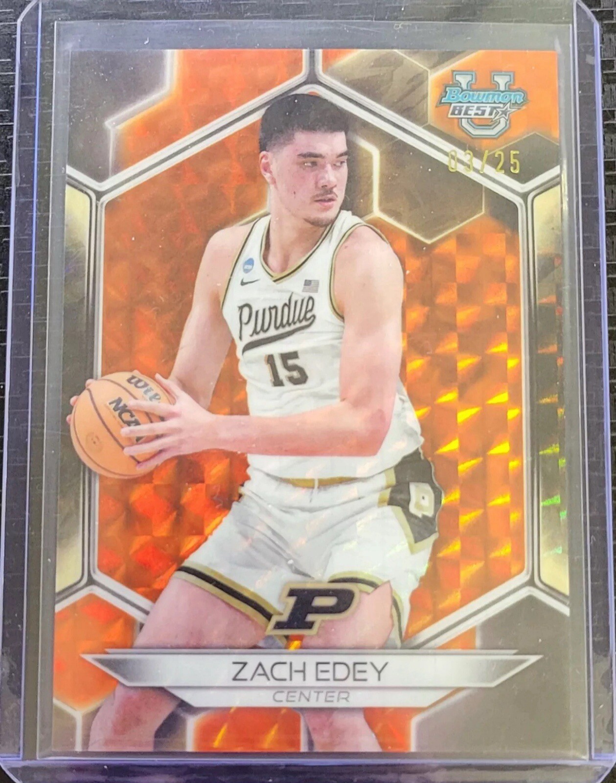 2023-24 Bowman Best U Zach Edey Orange Geometric RC /25 #74 Purdue