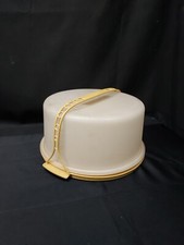 VTG Tupperware Cake Carrier Round 1256-5 With Handle  Lid 1257-5 Harvest Gold