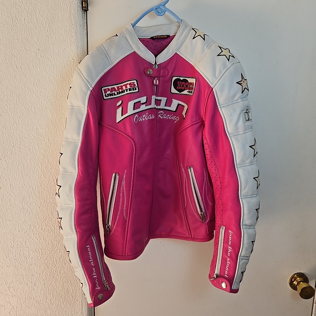 ICON Kitty Womens Motorcycle Jacket Outlaw Racing Leather Pink