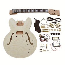 Coban Guitars Electric Semi Hollow DIY Guitar Kit ES240 Quilted Maple Chr Black