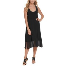 DKNY NEW Women's Black Sheer-hem Scoop Neck A-Line Dress XS TEDO