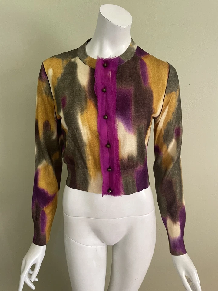 Oscar de la Renta шерсти мериноса укороченный кардиган свитер размер большой F/10