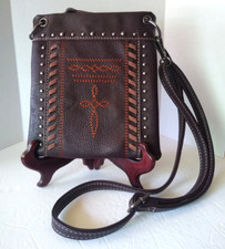 American Bling Boho Crossbody Purse Western Embossed Embroidered Studded Cross
