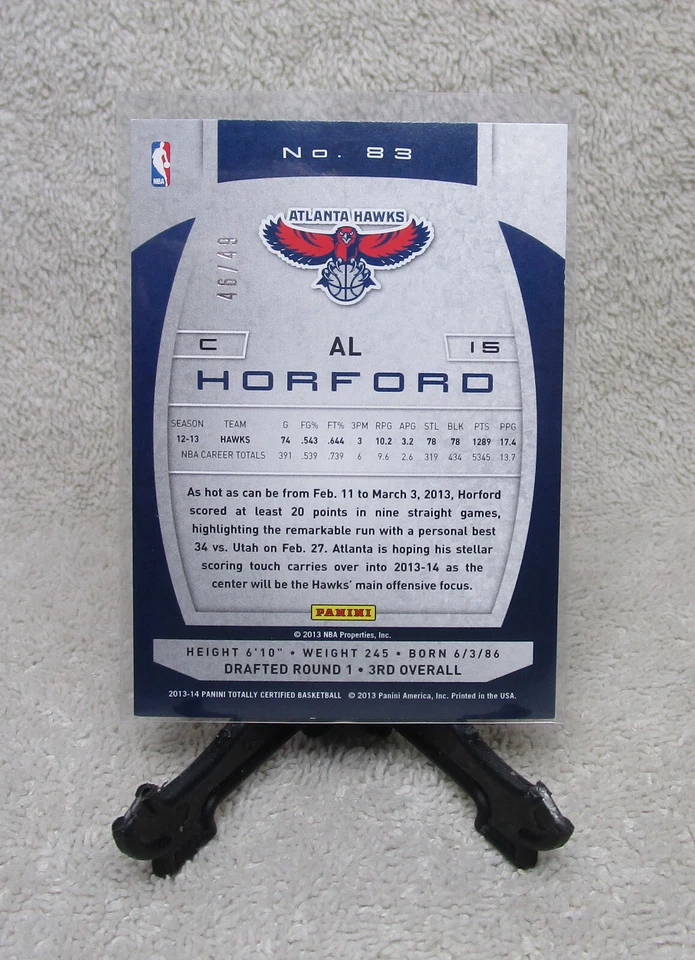 AL HORFORD 2013 Totally Certified TOTALLY BLUE Card Serial #46/49 CELTICS PMG - Image 3 of 4