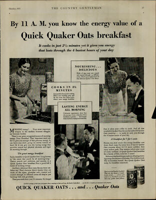 1931 Quick Quaker Oats Hot Cereal Wife Cooking Vintage Print Ad 3268