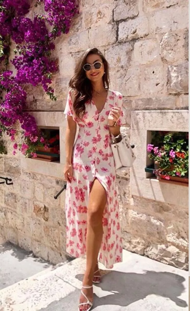Pink midi tea dress cheap