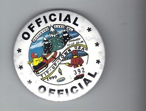 1999 TIP UP TOWN OFFICIAL BADGE PIN PINBACK-MICHIGAN DNR DEER FISHING PATCHES