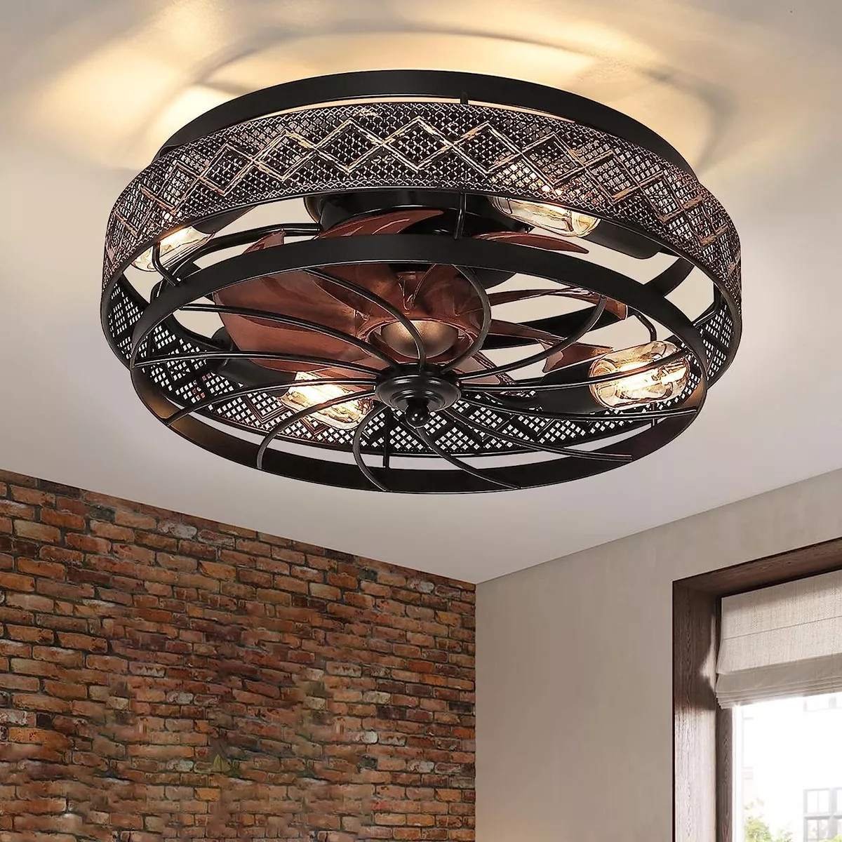 Low Profile Caged Ceiling Fans Lights