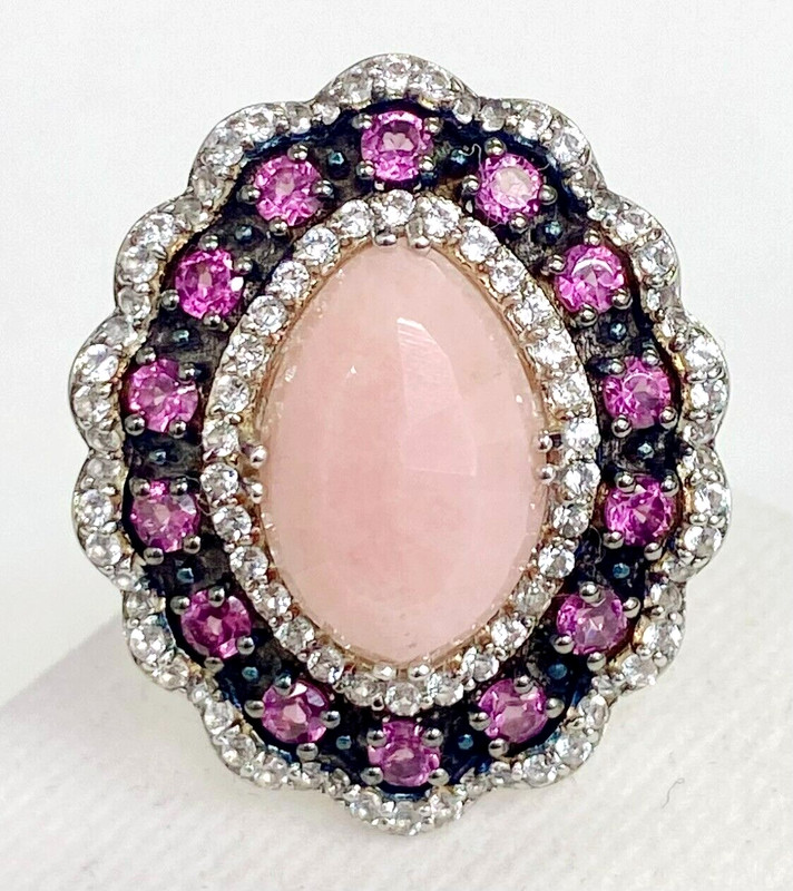HSN Colleen Lopez Sterling Silver Pink Opal, Rhodolite & White Topaz Ring Size 6