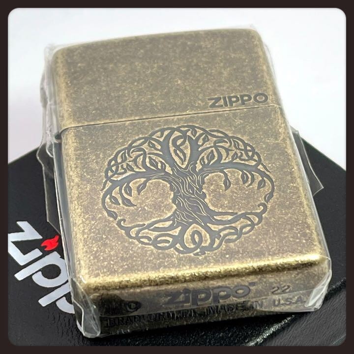 Zippo Mythology Yggdrasil Tree Antique Gold Brass Etching Lighter