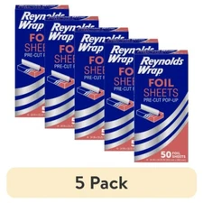 (5 pack) Reynolds Wrap Pre-Cut Pop-Up Aluminum Foil Sheets,  50 Sheets