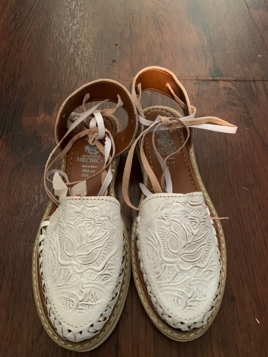Artesanias Hand Made Leather Strappy Sandals Made In Mexico Women