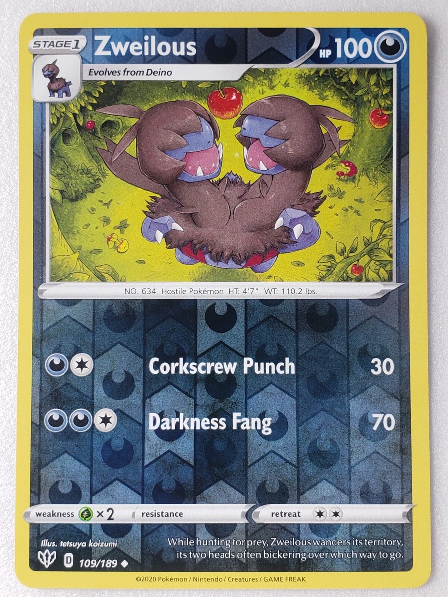 REVERSE HOLO Zweilous 109/189 NM / M - Darkness Ablaze Pokemon Card