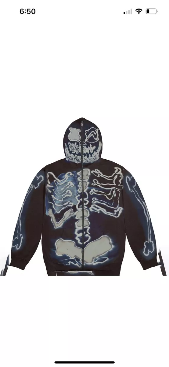 Travis Scott Cactus Jack For Fragment Skeleton Graffiti Full Zip Up Hoodie  Sz L