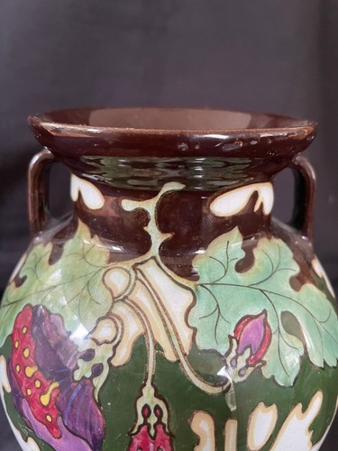 vase gouda hollandais art déco exclusif 7,3" décor Regina . marqué et signé - Photo 5 sur 10