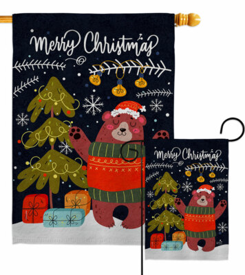 Christmas Daning Bear Garden Flag Wintertime Decorative Gift Yard House Banner
