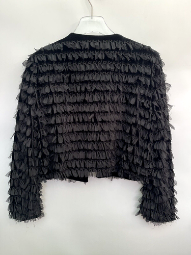 Zara Black Velvet Tulle Textured Short Jacket Size Large Ref 4387 324 - Picture 4 of 6