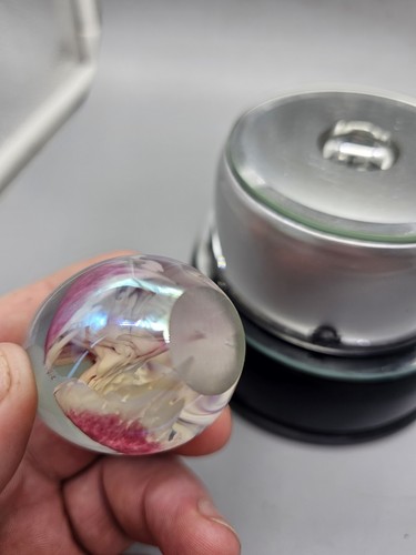 Art Glass Hand Blown Egg Paperweight MSH 88 Iridescent Flower Vtg 2.5" - Picture 7 of 11