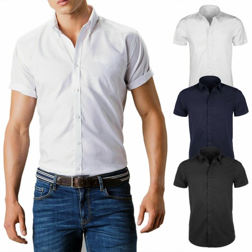 Camicia uomo Slim Fit Mezza Manica casual Cotone Maniche Corte VEQUE | eBay