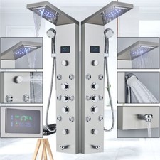 LED Pannello colonna doccia idromassaggio acciaio pioggia cascate soffione 5 Vie