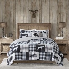 Moose Quilt Set Oversized King Cal King Reversible Super Soft Cabin Lodge Style