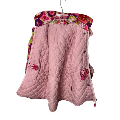 Hanna Andersson Winter Snow Jacket Size 4 100cm Pink Floral Girls Snap Zip Hood - Picture 3 of 11