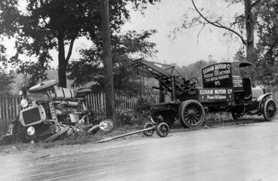 An auto ambulance beside a crashed car a road England The auto-amb- Old Photo