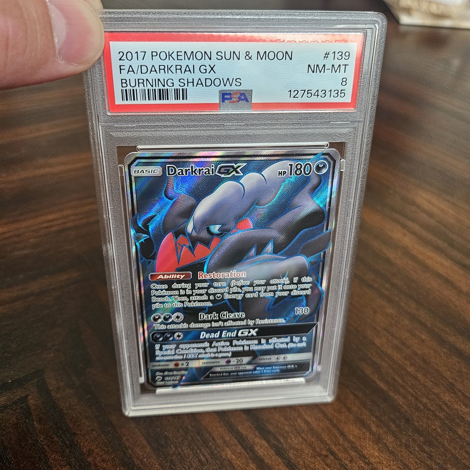 Pokemon TCG Darkrai GX Full Art Ultra Rare 139/147 BURNING SHADOWS PSA 8