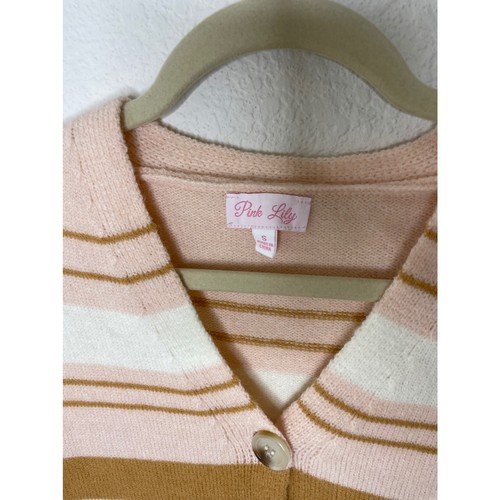 Cardigan rosa giglio rosa e marrone a righe manica lunga taglia small - Foto 2 di 7
