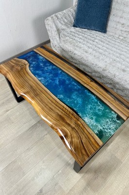 Handmade Live Edge Walnut Epoxy River Table | Ocean Blue Resin Coffee Table Live