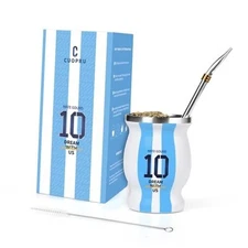 Argentina Captain No.10 Yerba Mate Gourd, Double-walled Stainless Steel Vacuum 