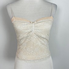 Women's Floral Lace Cropped Cami Tank Top Coquette Feminine Size XS