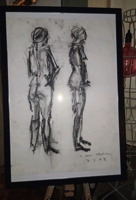 Große gerahmte Kohle Akt Leben Studie Zeichnung zeitgenössische figurative Kunst