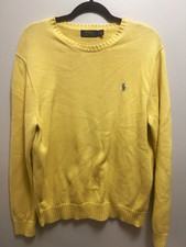Polo Ralph Lauren Yellow Cotton Knit Crewneck Sweater Embroidered Lt Blue Logo L