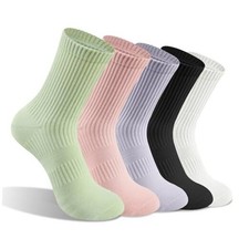 5 Pairs Cotton Women's Crew Socks,Seamless Toe Design,Durable, Multicolor