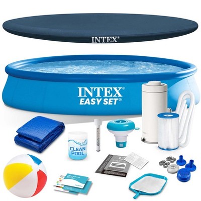Intex Easy Set Pool 457x84cm Set 15in1 mit Filterpumpe Abdeckung Matte