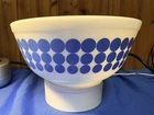 Vintage 8 3/4" PYREX Milk Glass BLUE POLKA DOT 2 1/2 Quart Mixing Bowl # 403