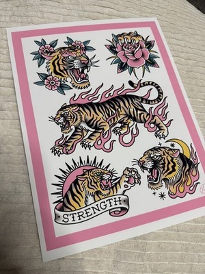 Tiger Tattoo Print American Traditional Tiger Tattoo Style Art Print