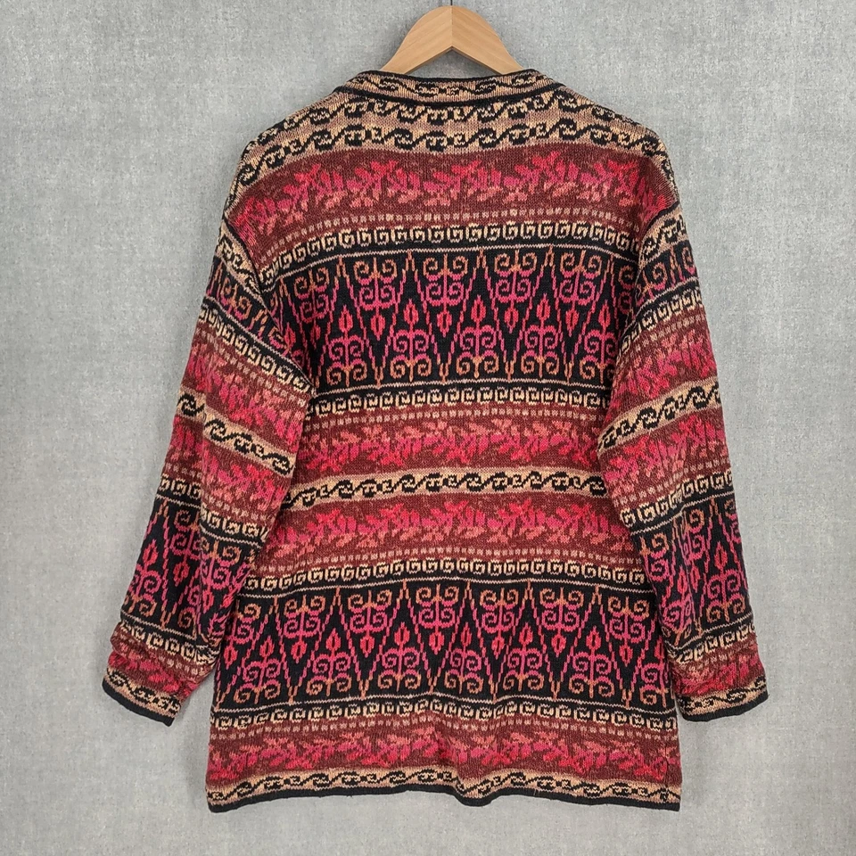 Исландский дизайн свитер куртка женщин большой черный красный с подкладкой цветочный богемное вязание - Изображение 2 из 4