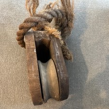 Antique Maritime Pulley Wood Iron Rope Nautical Ship Decor Vintage Block