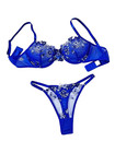 BEYOND SEX!!Y! SHEER ROYAL BLUE FLORAL EMBROIDERY LACE BRA & PANTY SET 38C NWT