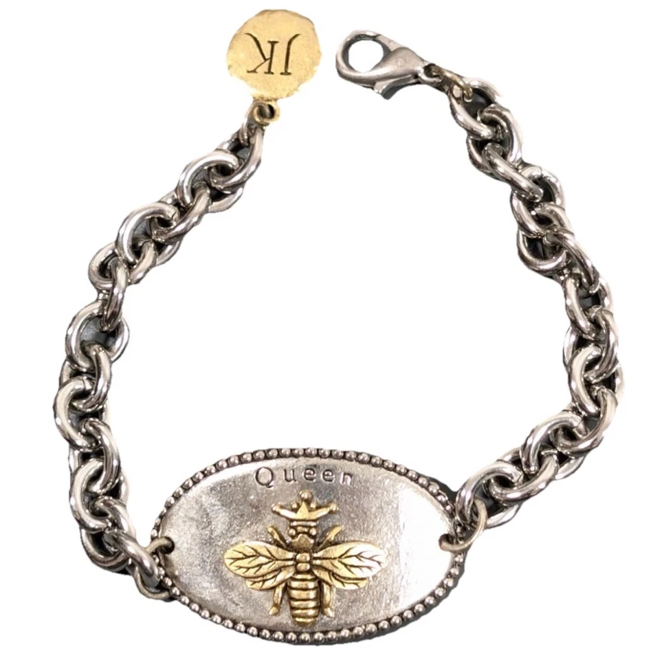 Pulsera Jewel Kade Queen Bee Dos Tonos Tono Plata Estilo Identificación 7.25" Save the Bees Foto 2 de 4