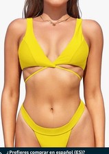 Nwot Shekini Women's Yellow Push up Cross Back Two Piece Swim Suit High Cut Sz S