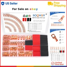 260Pcs Copper Wire Lugs and Heat Shrink Set for Battery and Automotive Use