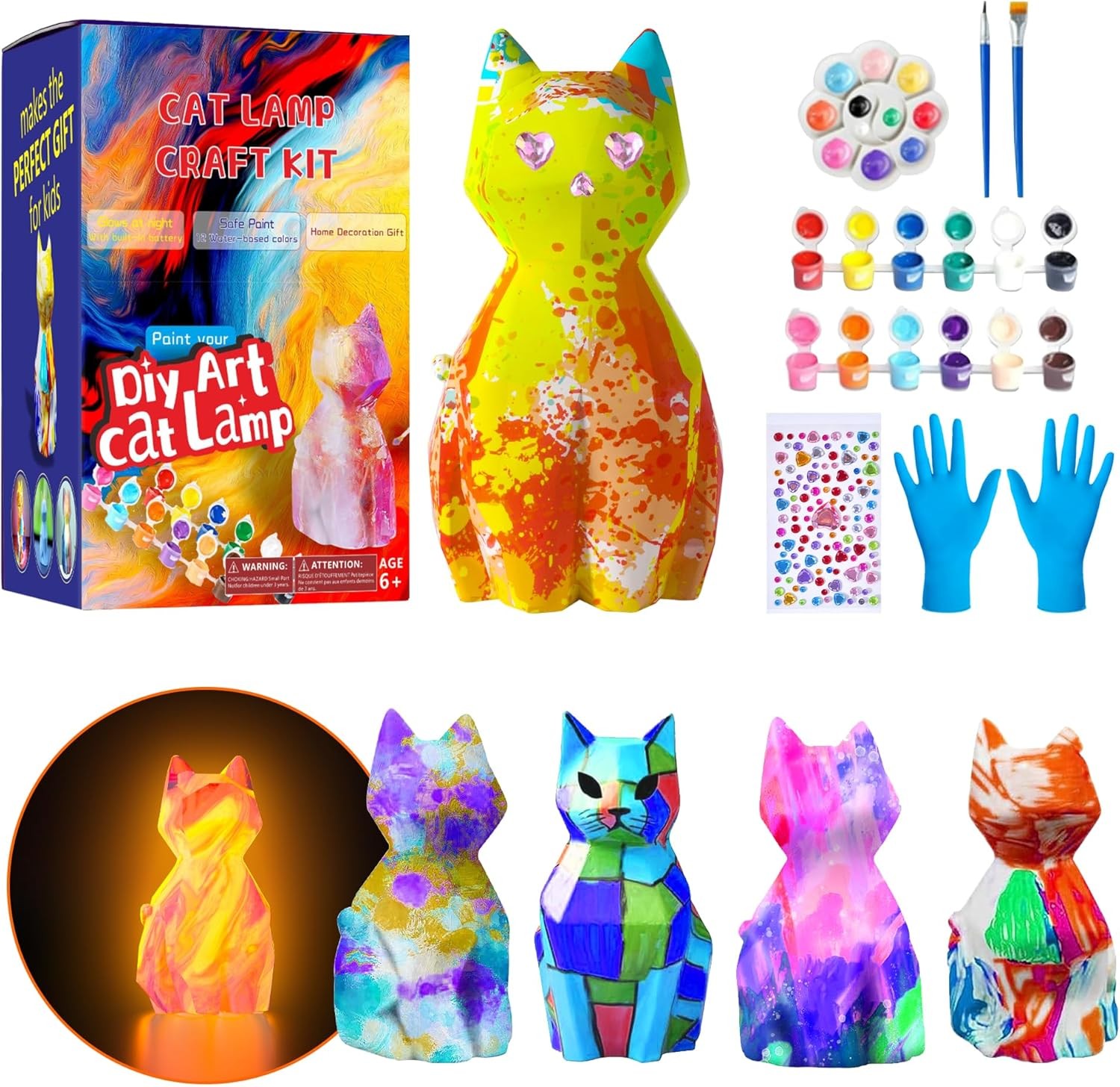 Paint Your Own Cat Lamp Kit,Toys for Ages 8-13 Art Supplies standard, 