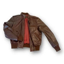Vintage Members Only Iconic Racer Brown Leather Bomber Jacket Size 40
