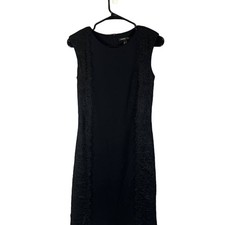 Mango Black Lace Applique Short Sleeve Formal Sheath Dress Women Sz XS